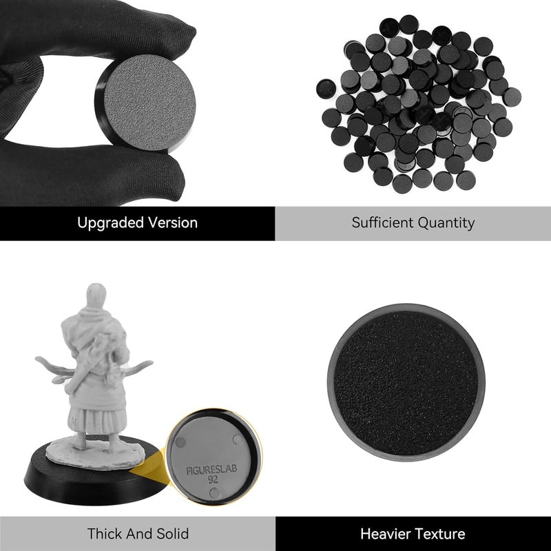 FIGURESLAB Store 100PCS 28.5mm/1.12inch Textured Plastic Black Round Miniature Bases, Model Base for Gaming Miniatures or Wargames Table Top Games - Image 4